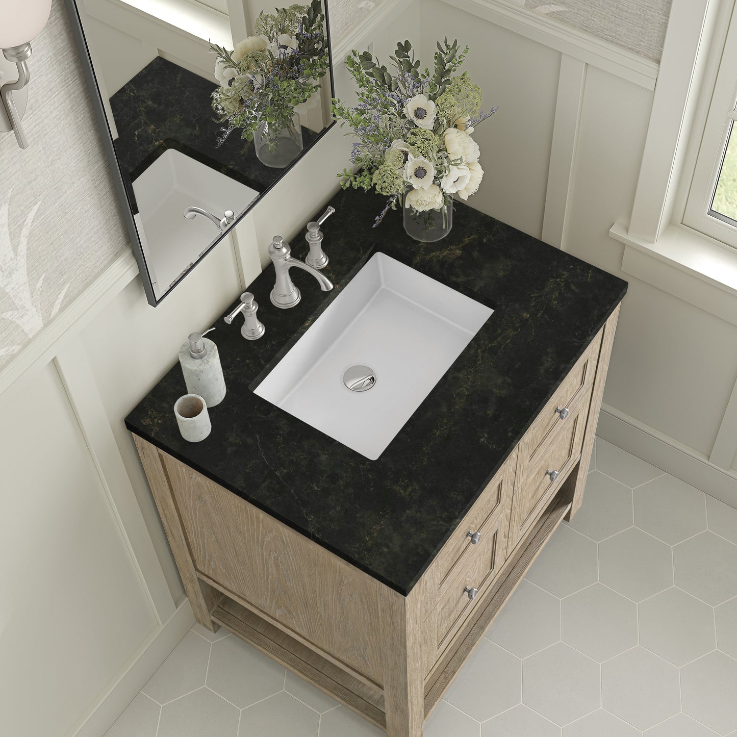 Renovate for Less Atlanta Breckenridge 30" Single Vanity, Whitewashed Oak, w/ 3 CM Phantome Eclos Top