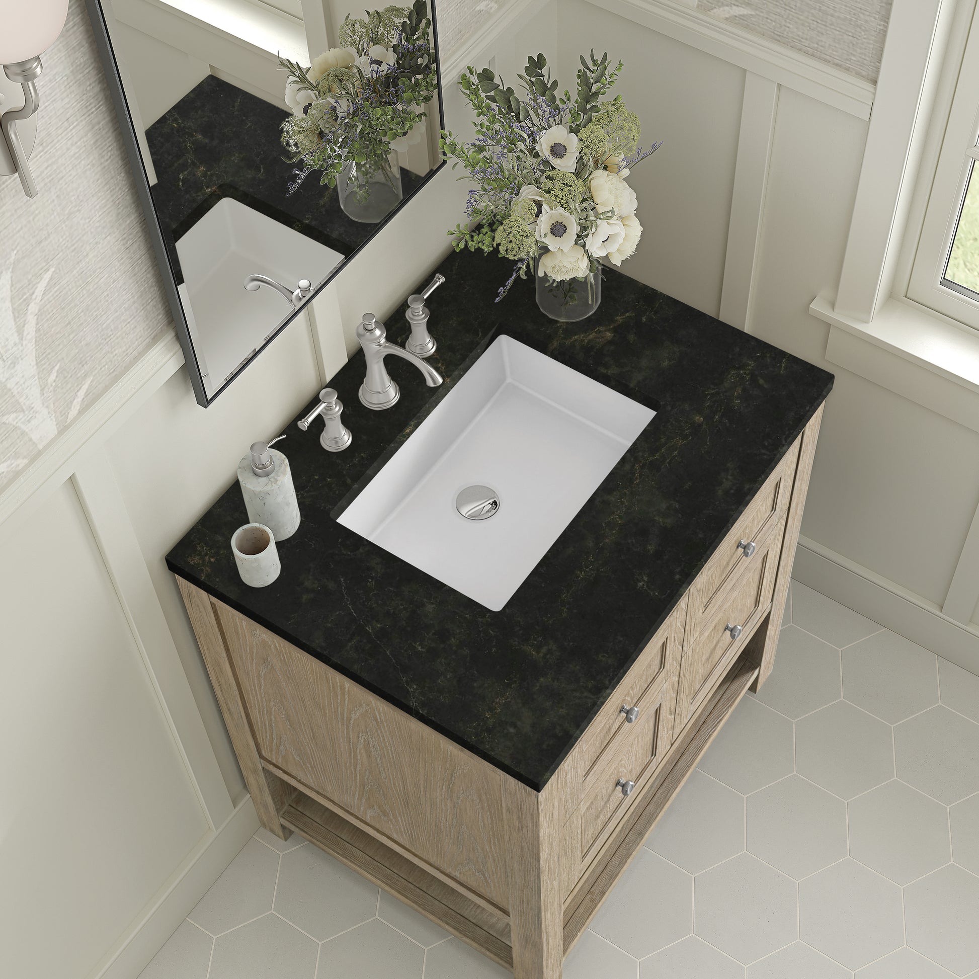 Renovate for Less Atlanta Breckenridge 30" Single Vanity, Whitewashed Oak, w/ 3 CM Phantome Eclos Top