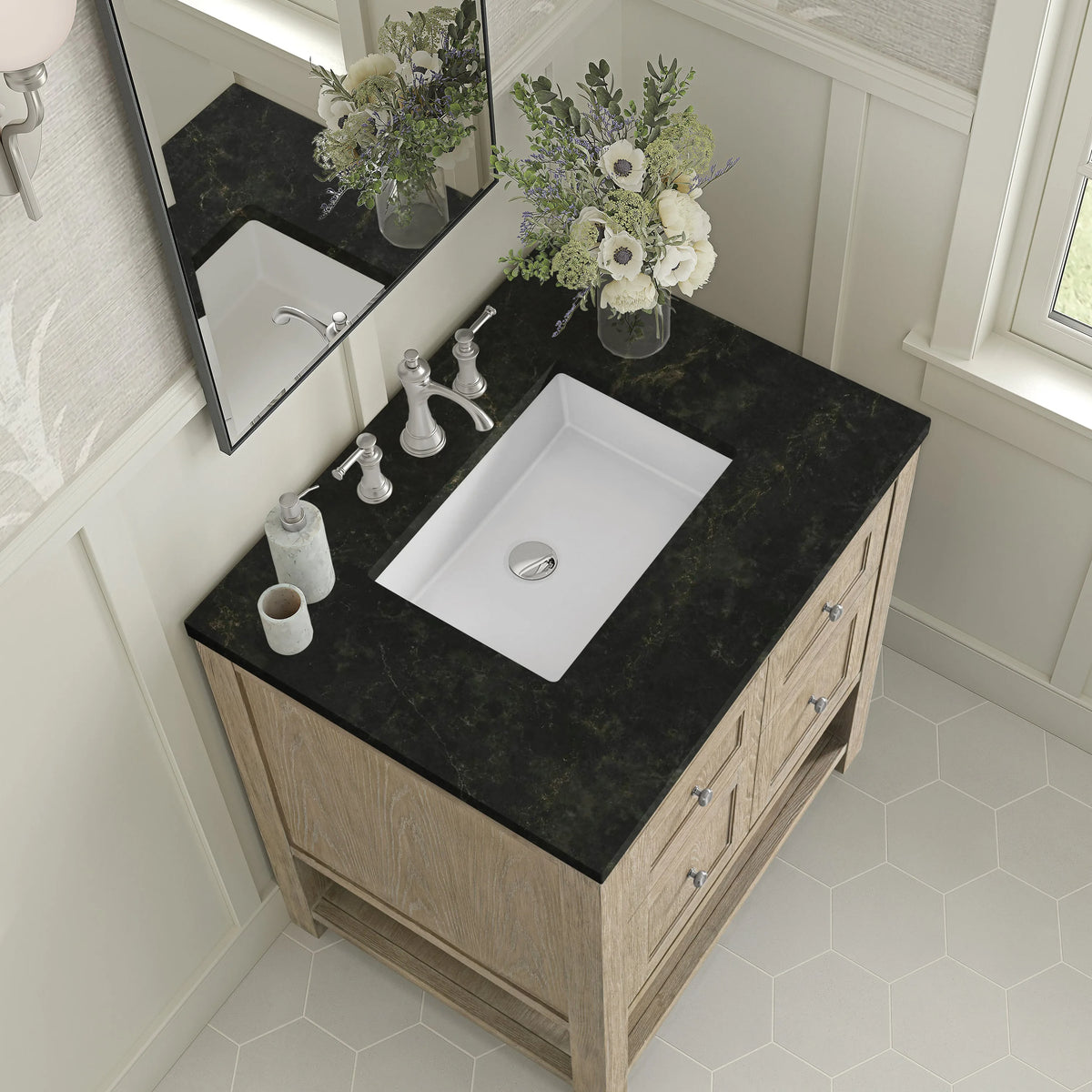 Breckenridge 30" Single Vanity, Whitewashed Oak, w/ 3 CM Phantome Eclos Top