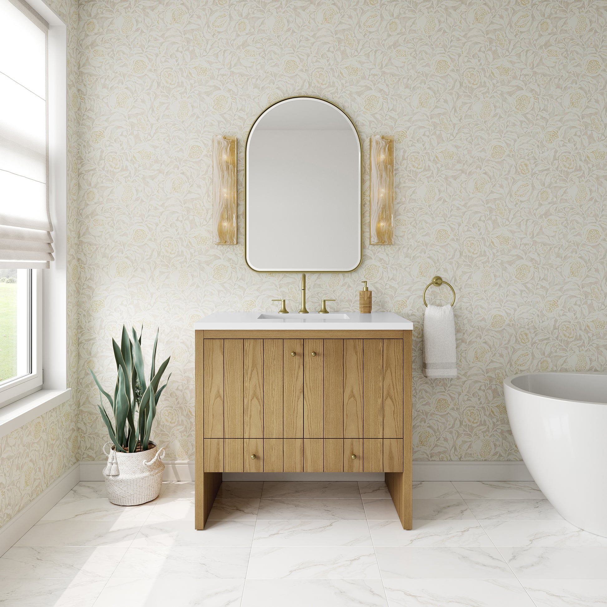 Renovate for Less Atlanta Hudson 36" Single Vanity, Light Natural Oak w/ 3 CM White Zeus Top