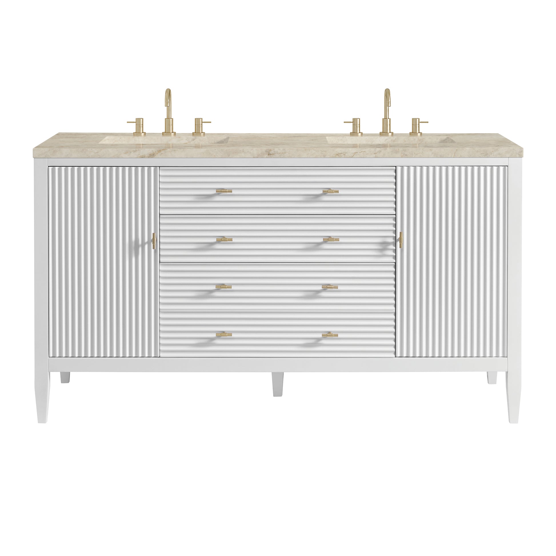 Renovate for Less Atlanta Myrrin 60" Double Vanity, Bright White, w/ 3 CM Tajnar Eclos Top w/FreePower Wireless Charger