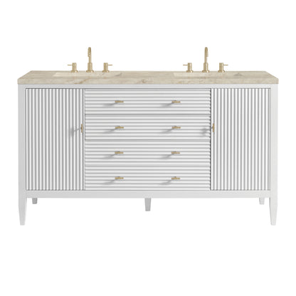 Renovate for Less Atlanta Myrrin 60" Double Vanity, Bright White, w/ 3 CM Tajnar Eclos Top w/FreePower Wireless Charger