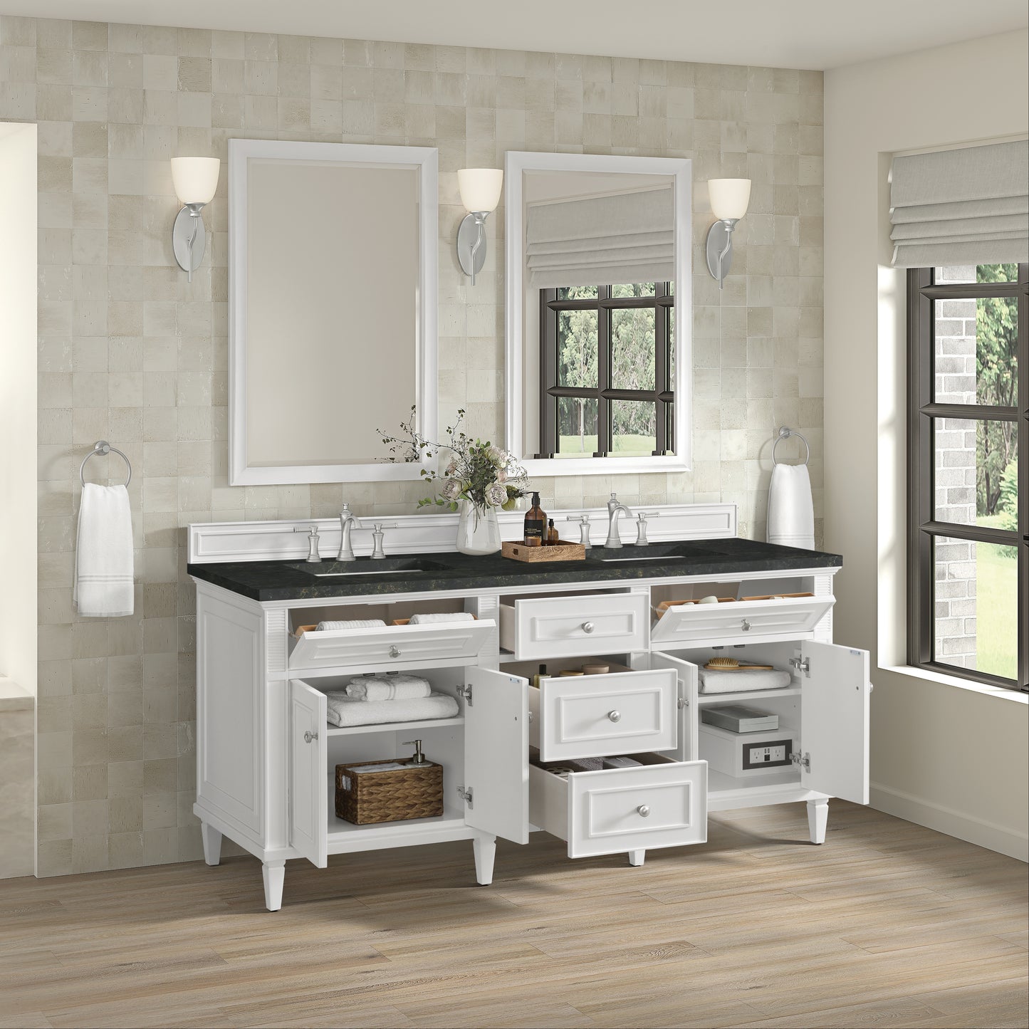 Renovate for Less Atlanta Lorelai 72" Double Vanity, Bright White, w/ 3 CM Phantome Eclos Top