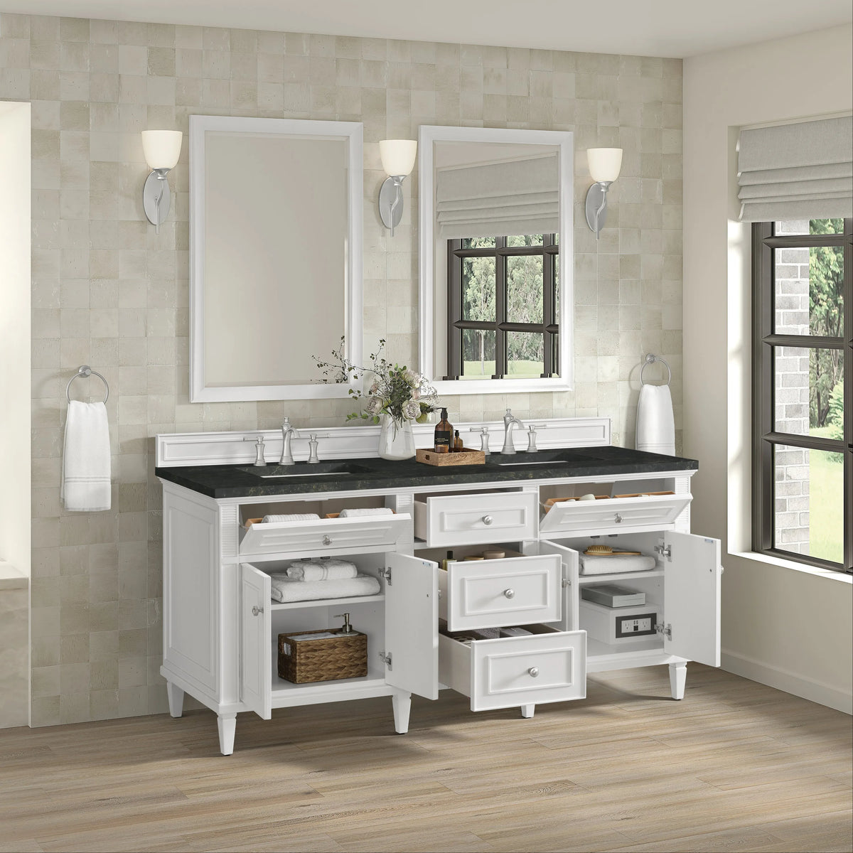 Lorelai 72" Double Vanity, Bright White, w/ 3 CM Phantome Eclos Top