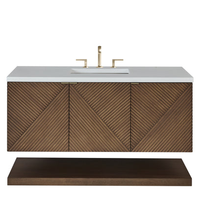 Renovate for Less Atlanta Marcello 48" Single Vanity, Chestnut w/ 3 CM White Zeus Silestone Top