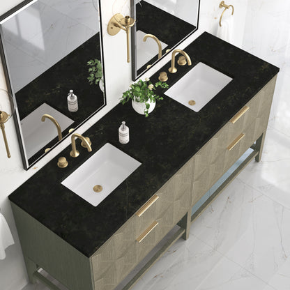 Renovate for Less Atlanta Emmeline 72" Double Vanity, Pebble Oak, w/ 3 CM Phantome Eclos Top
