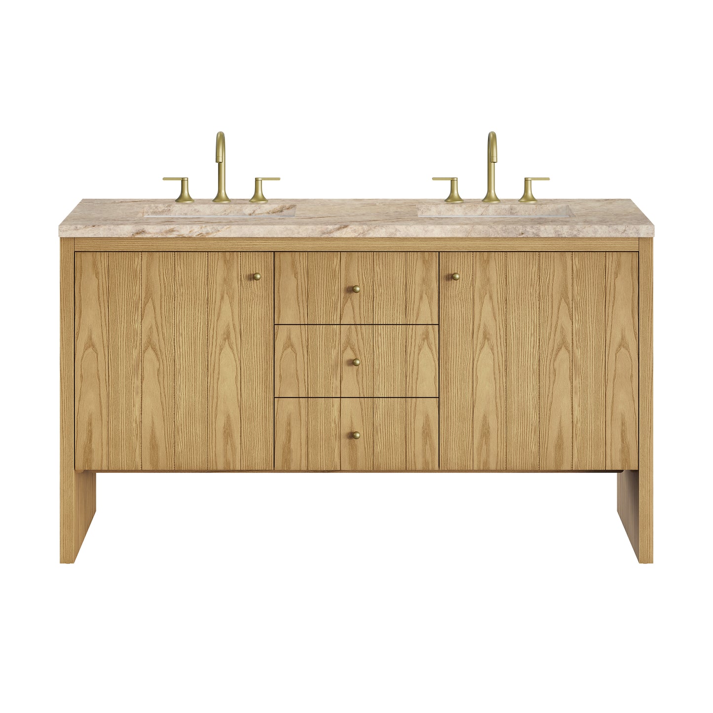 Renovate for Less Atlanta Hudson 60" Double Vanity, Light Natural Oak, w/ 3 CM Tajnar Eclos Top