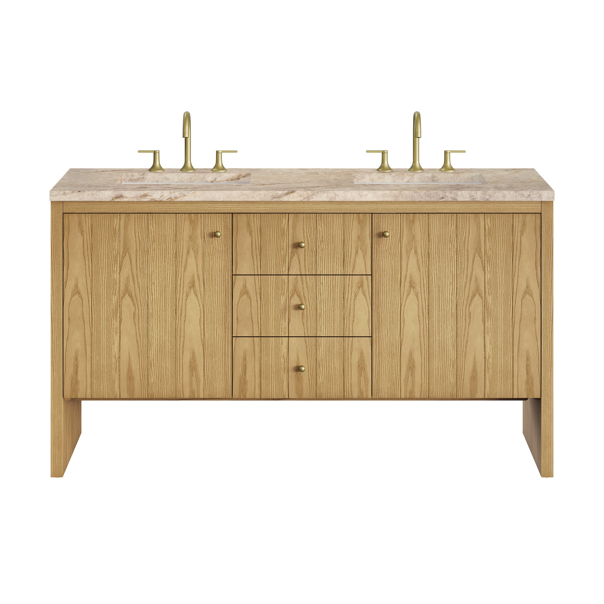 Renovate for Less Atlanta Hudson 60" Double Vanity, Light Natural Oak, w/ 3 CM Tajnar Eclos Top