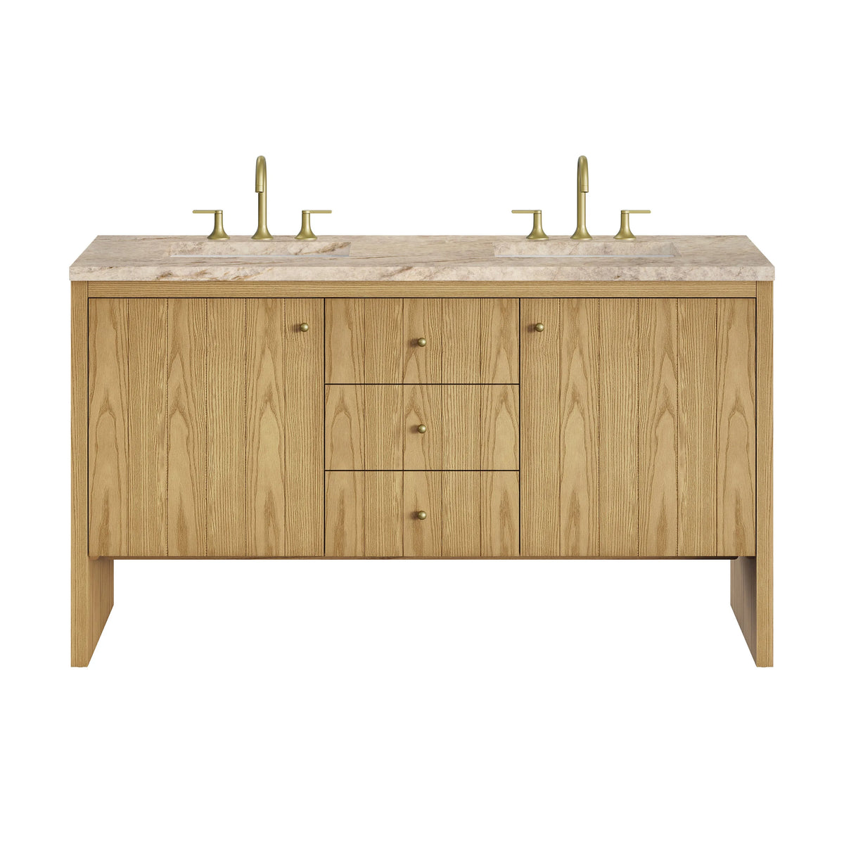 Hudson 60" Double Vanity, Light Natural Oak, w/ 3 CM Tajnar Eclos Top
