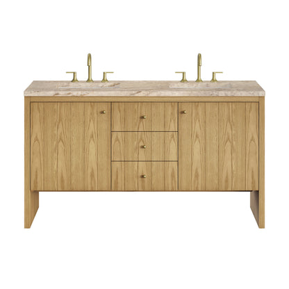 Hudson 60" Double Vanity, Light Natural Oak, w/ 3 CM Tajnar Eclos Top