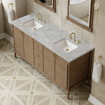 Renovate for Less Atlanta Kinnsden 72" Double Vanity, Weathered Oak w/ 3 CM Victorian Silver Silestone Top