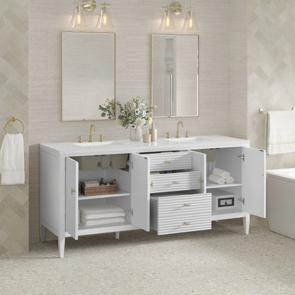 Myrrin 72" Double Vanity, Bright White w/ 3 CM White Zeus Silestone Top