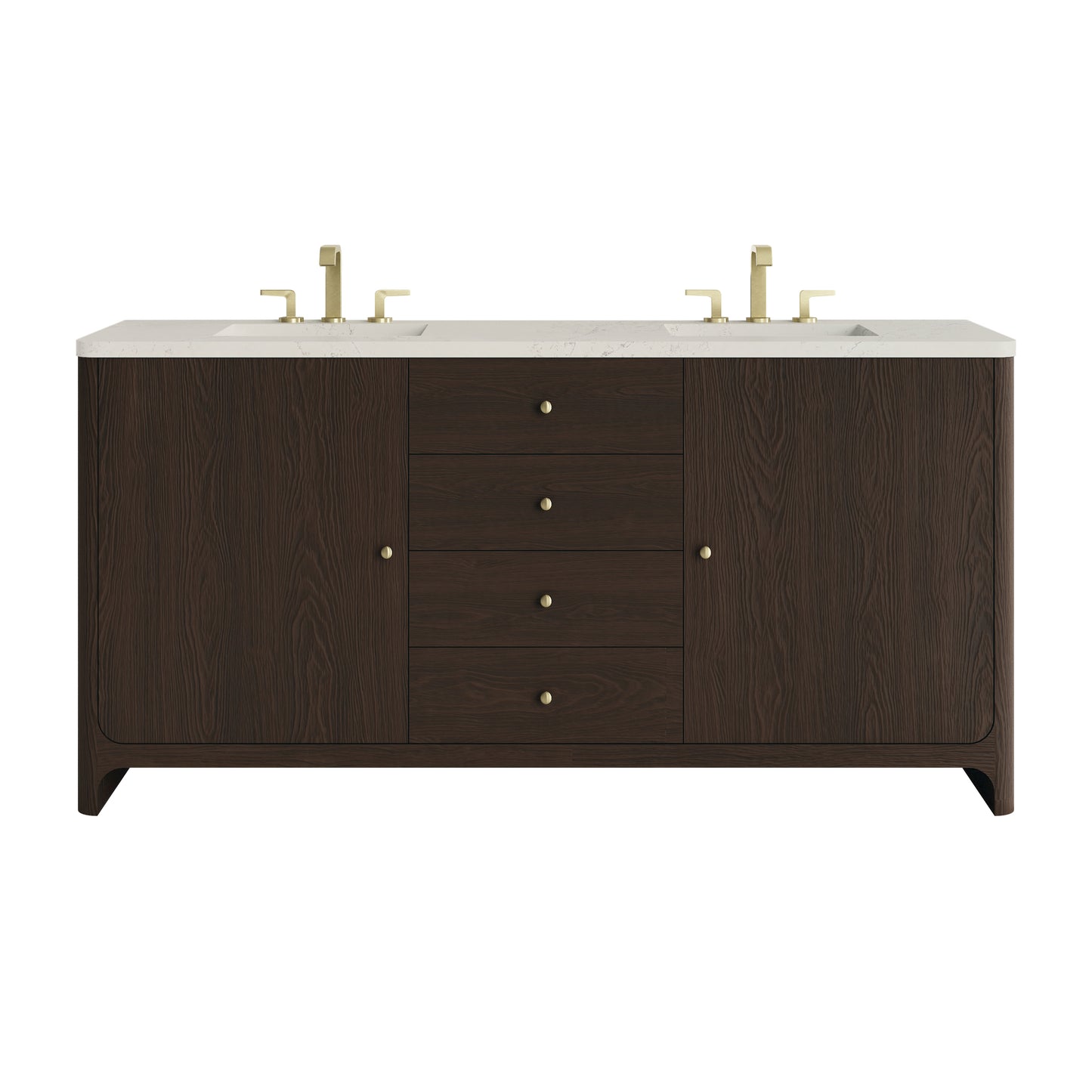 Renovate for Less Atlanta Gracyn 72" Double Vanity, Sable, w/ 3 CM Siberian Silestone Widespread Top