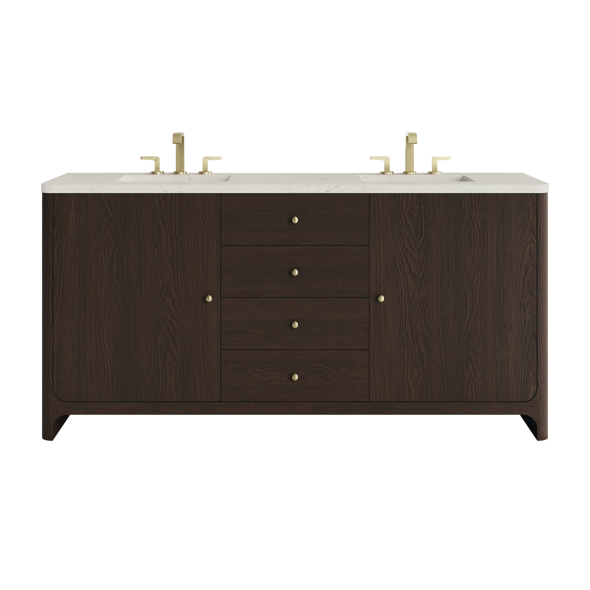 Renovate for Less Atlanta Gracyn 72" Double Vanity, Sable, w/ 3 CM Siberian Silestone Widespread Top