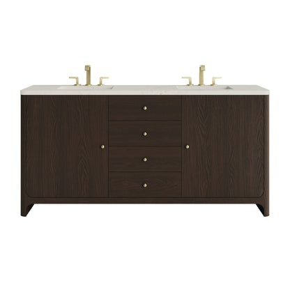 Renovate for Less Atlanta Gracyn 72" Double Vanity, Sable, w/ 3 CM Siberian Silestone Widespread Top