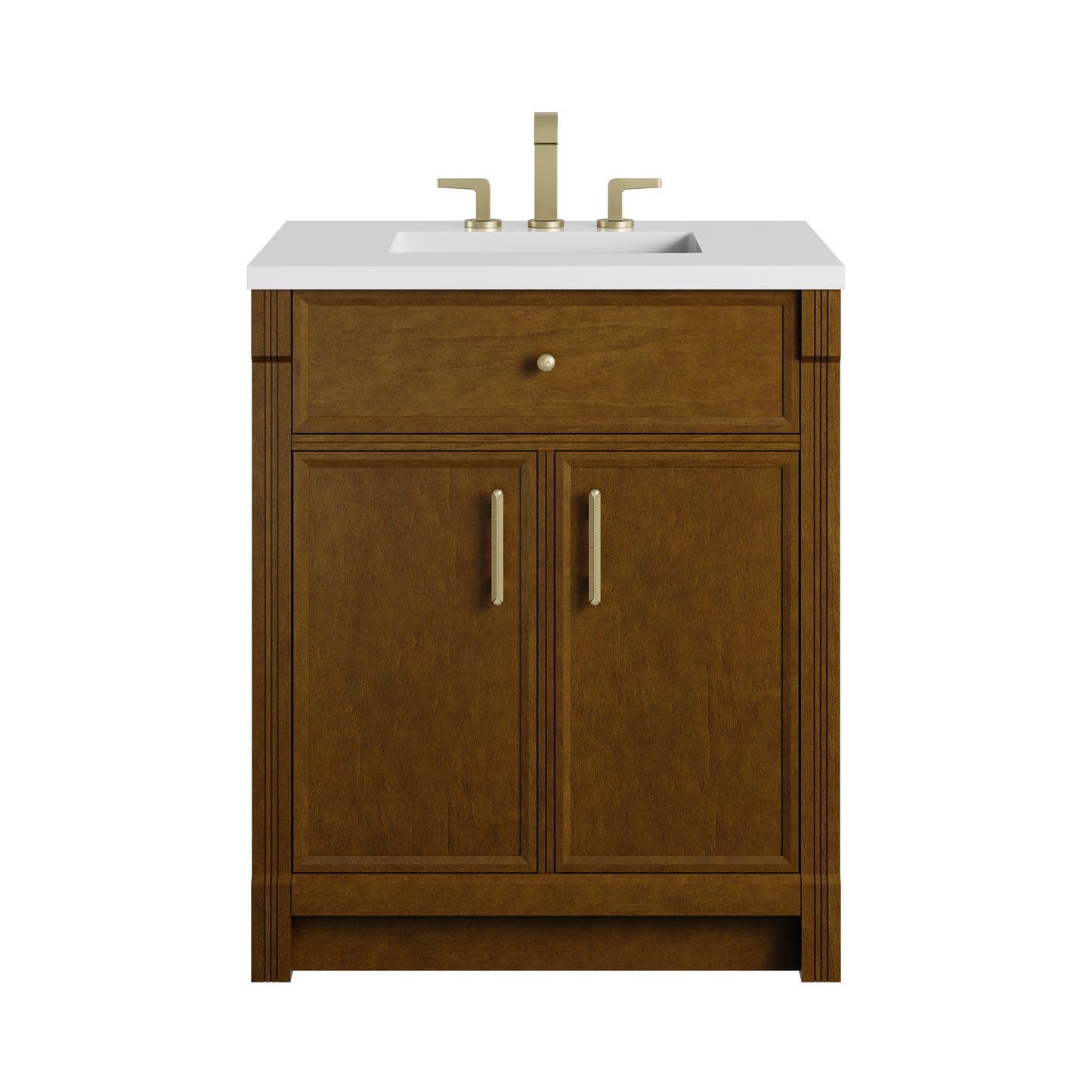 Renovate for Less Atlanta Bellshire 30" Single Vanity, Honey Oak w/ 3 CM White Zeus Silestone Top