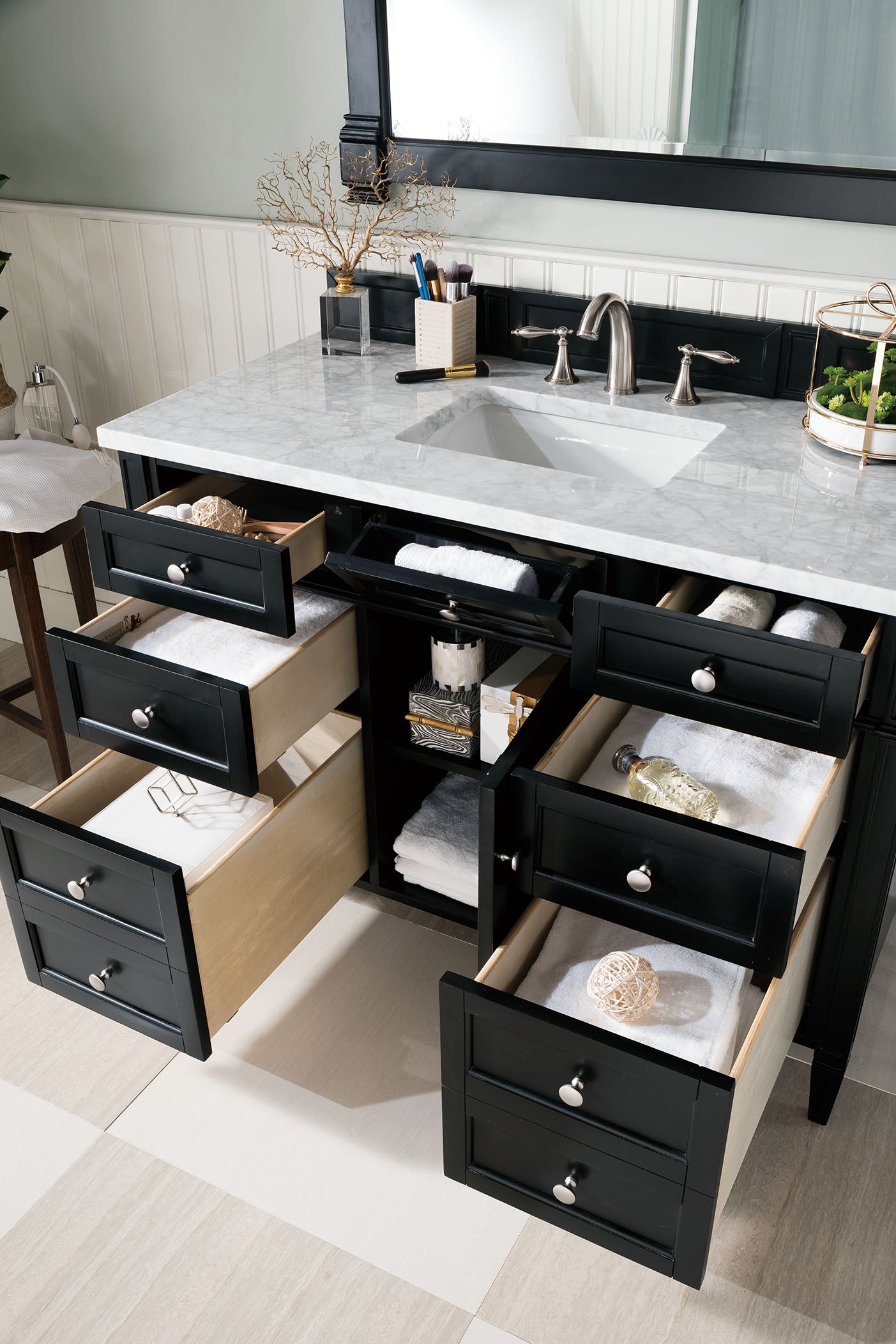 Renovate for Less Atlanta Brittany 48" Single Vanity, Black Onyx w/ 3 CM Carrara Marble Top