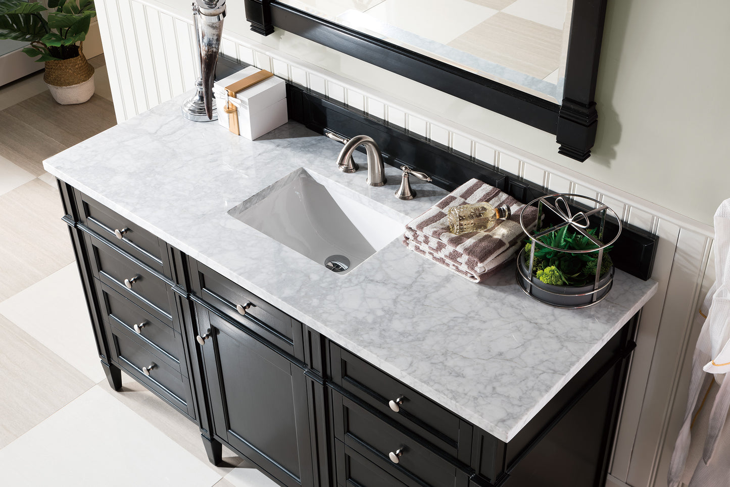 Renovate for Less Atlanta Brittany 60" Single Vanity, Black Onyx w/ 3 CM Carrara Marble Top