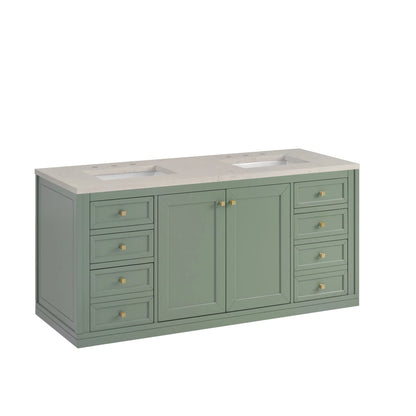 Chicago 60" Double Vanity, Smokey Celadon, w/ 3 CM Siberian Silestone Top