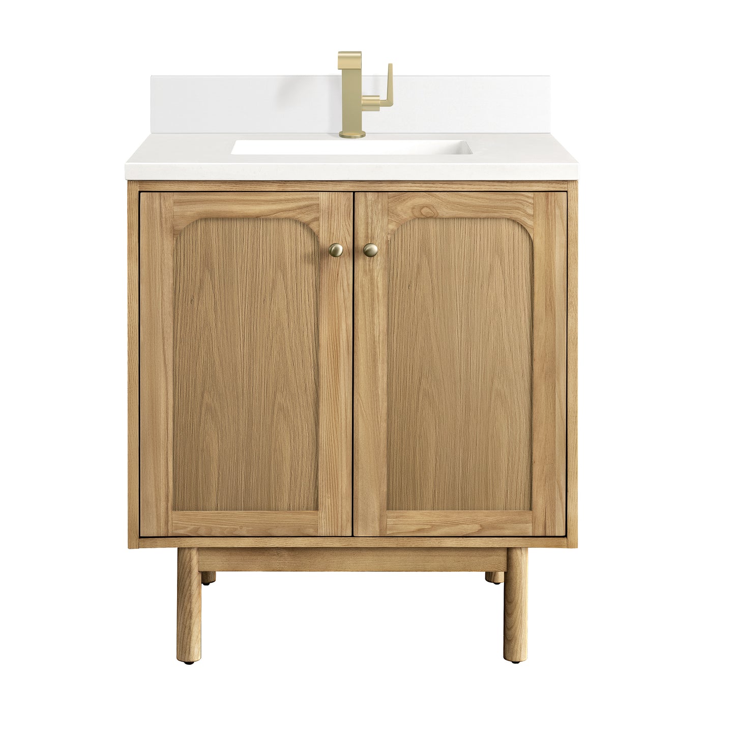 Renovate for Less Atlanta Laurent 30" Single Vanity, Light Natural Oak w/ Single Hole 3 CM White Zeus Top & Backsplash