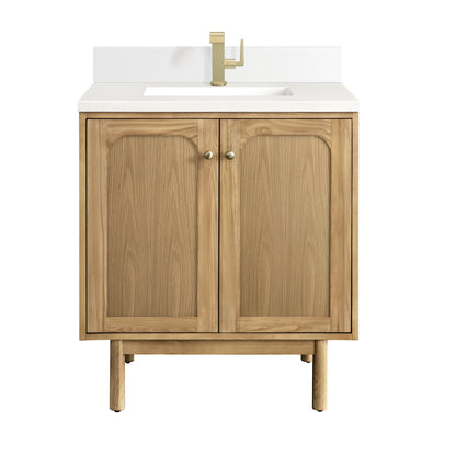 Renovate for Less Atlanta Laurent 30" Single Vanity, Light Natural Oak w/ Single Hole 3 CM White Zeus Top & Backsplash