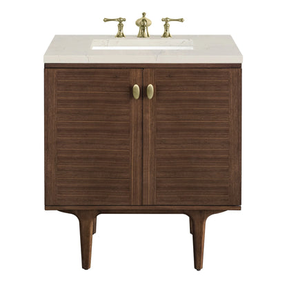 Amberly 30" Single Vanity, Mid-Century Walnut, w/ 3 CM Siberian Silestone Top