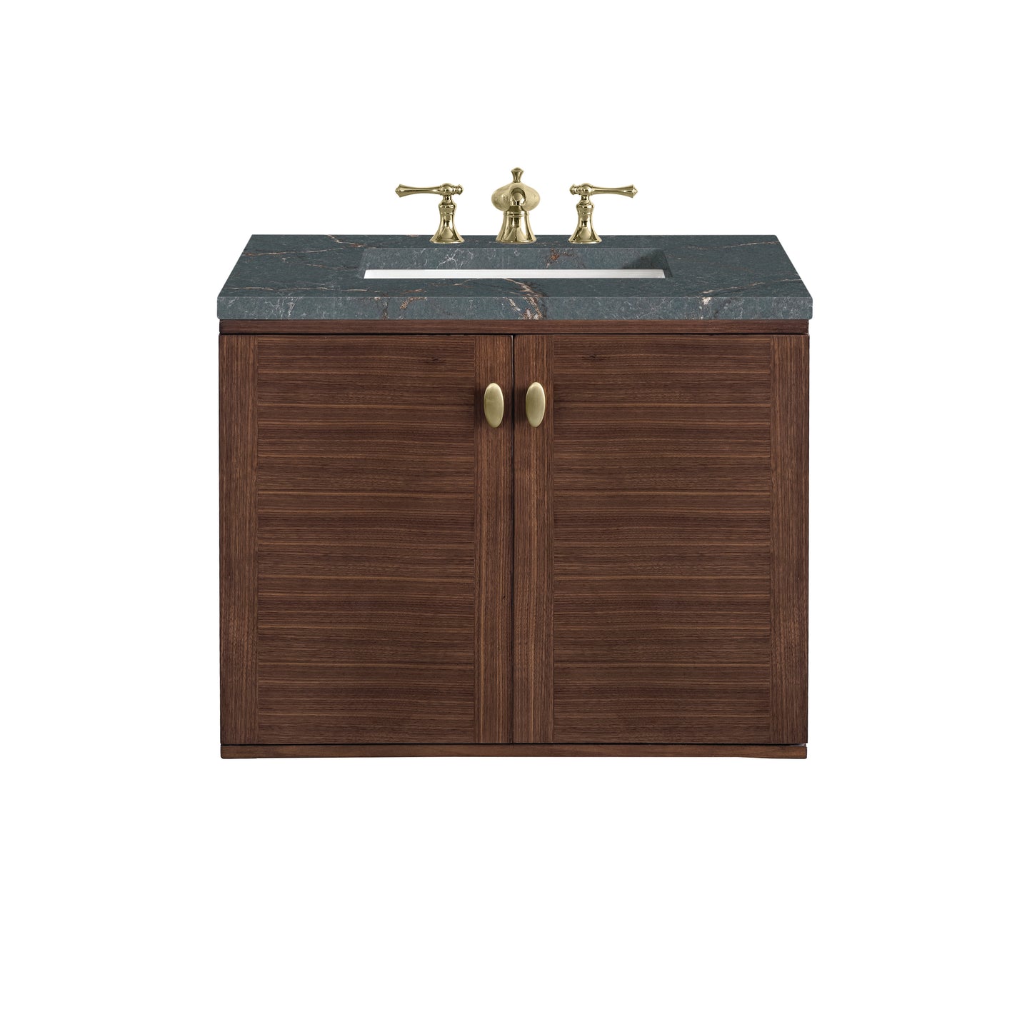 Renovate for Less Atlanta Amberly 30" Single Vanity, Mid-Century Walnut w/ 3 CM Parisien Bleu Top