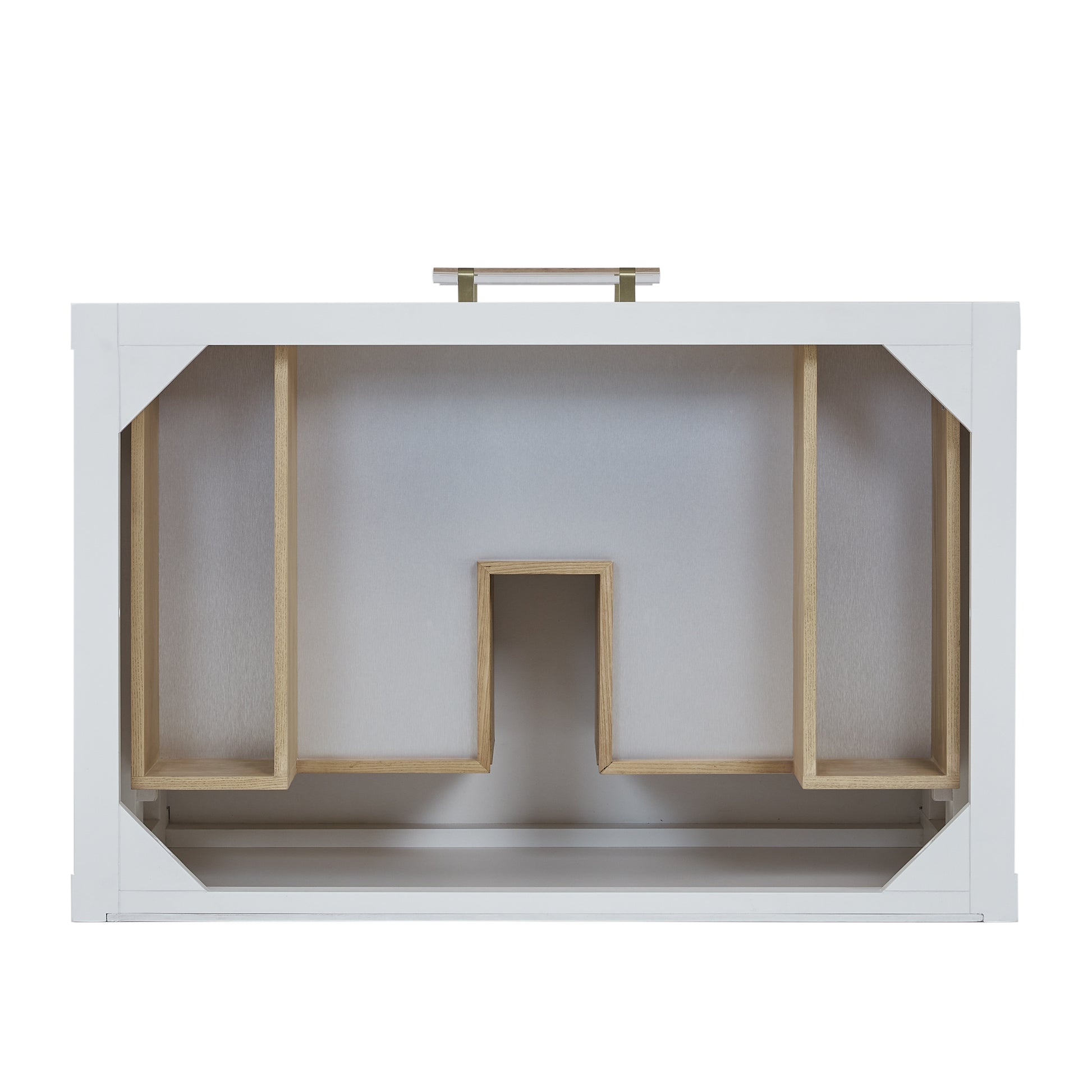 Renovate for Less Atlanta Olena 36" Single Vanity, Light Mappa Burl and Polished White w/ Single Hole 3 CM White Zeus Silestone Top & Backsplash