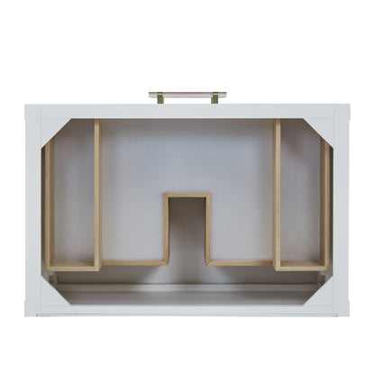 Renovate for Less Atlanta Olena 36" Single Vanity, Light Mappa Burl and Polished White w/ Single Hole 3 CM White Zeus Silestone Top & Backsplash