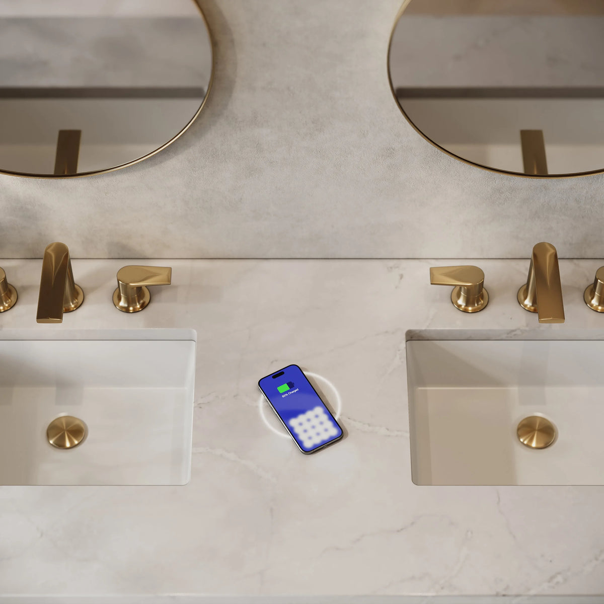 Breckenridge 60" Double Vanity, Serenity Blue, w/ 3 CM Victorian Silver Quartz Top w/FreePower Wireless Charger