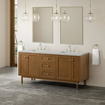 Laurent 72" Double Vanity, Honey Oak w/ 3 CM Eternal Jasmine Pearl Silestone Top w/FreePower Wireless Charger