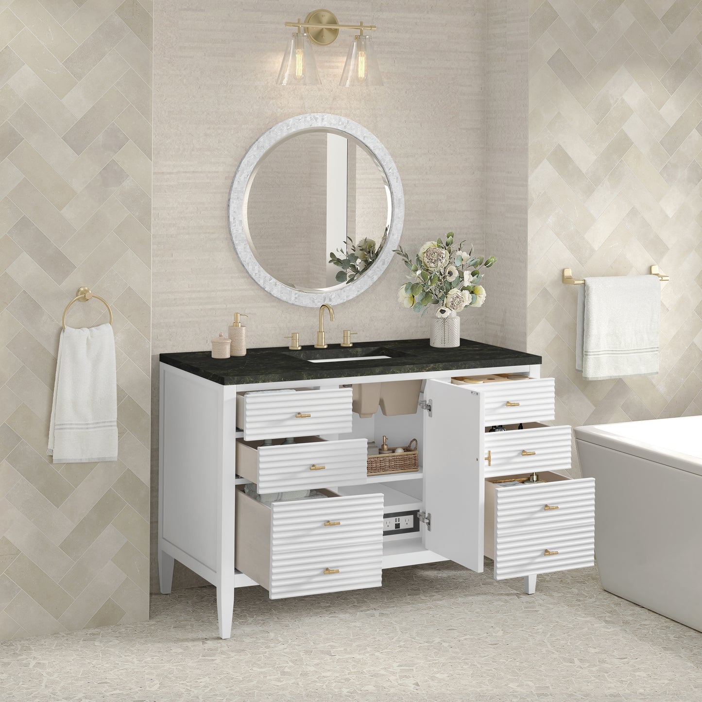 Renovate for Less Atlanta Myrrin 48" Single Vanity, Bright White, w/ 3 CM Phantome Eclos Top