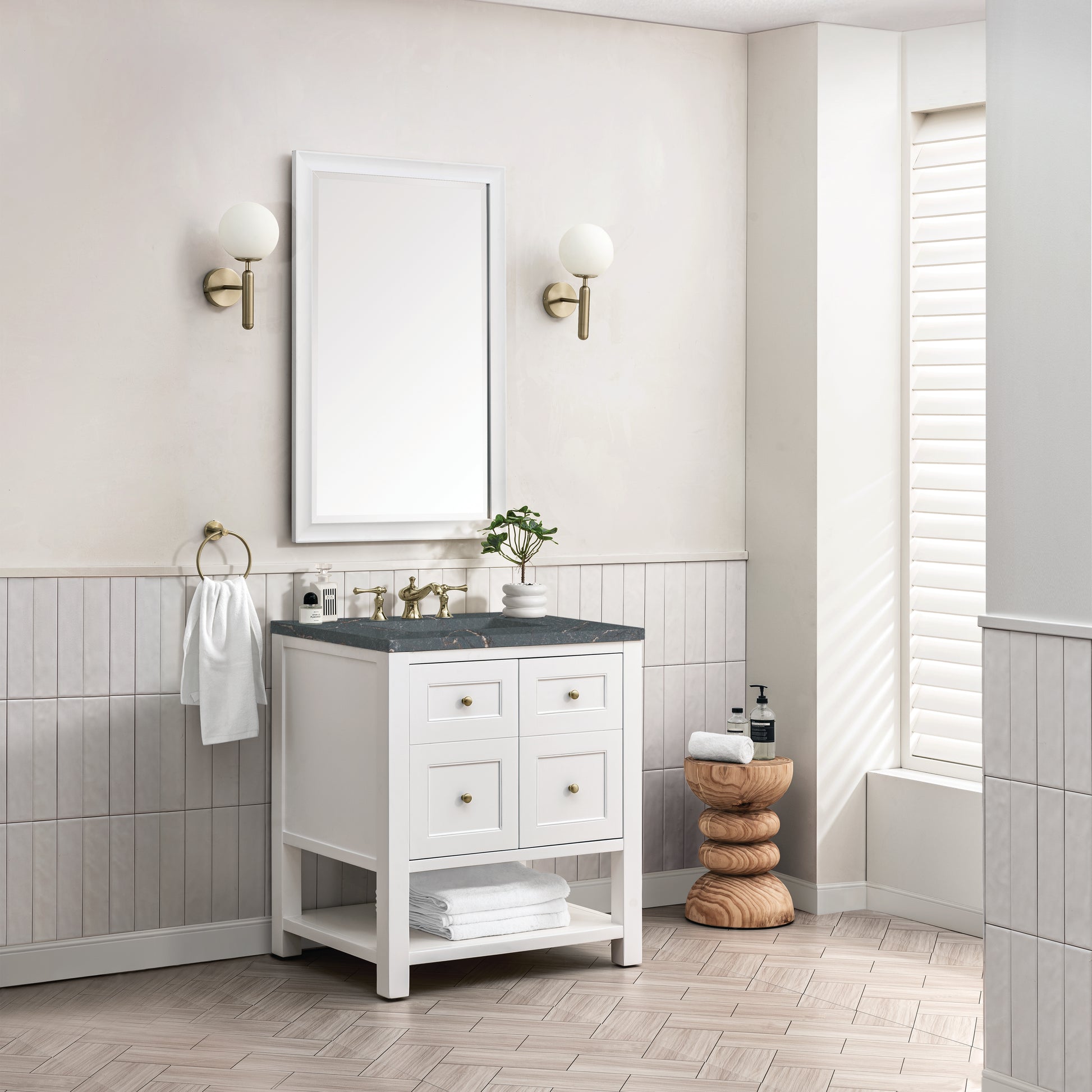 Renovate for Less Atlanta Breckenridge 30" Single Vanity, Bright White w/ 3 CM Parisien Bleu Top