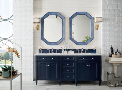 Renovate for Less Atlanta Brittany 72" Double Vanity, Victory Blue w/ 3 CM Eternal Jasmine Pearl Silestone Top w/FreePower Wireless Charger