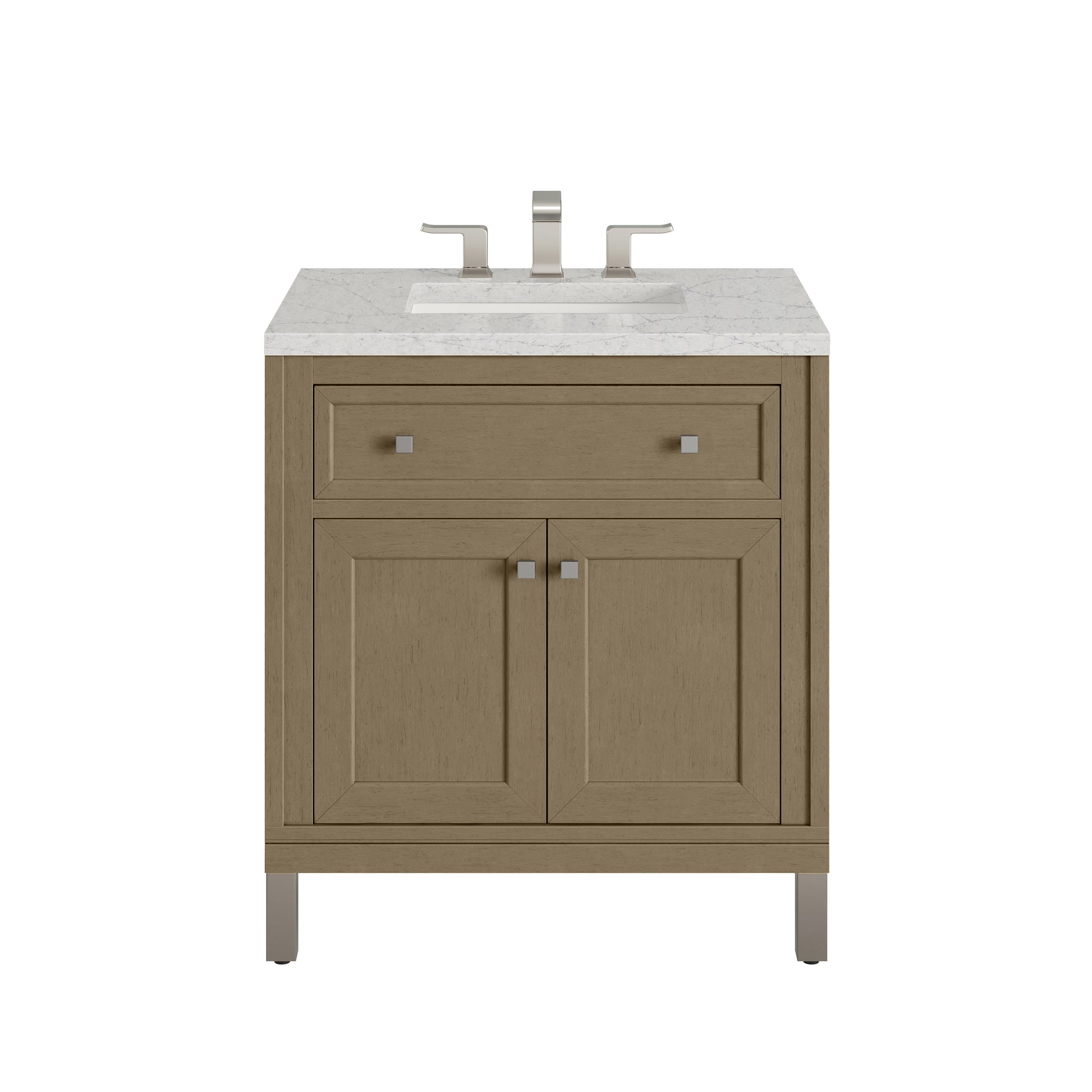 Renovate for Less Atlanta Chicago 30" Single Vanity, Walnut Whisper, w/ 3 CM Eternal Jasmine Pearl Silestone® Top