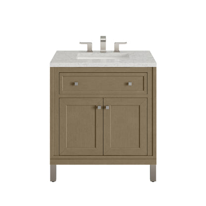 Renovate for Less Atlanta Chicago 30" Single Vanity, Walnut Whisper, w/ 3 CM Eternal Jasmine Pearl Silestone® Top