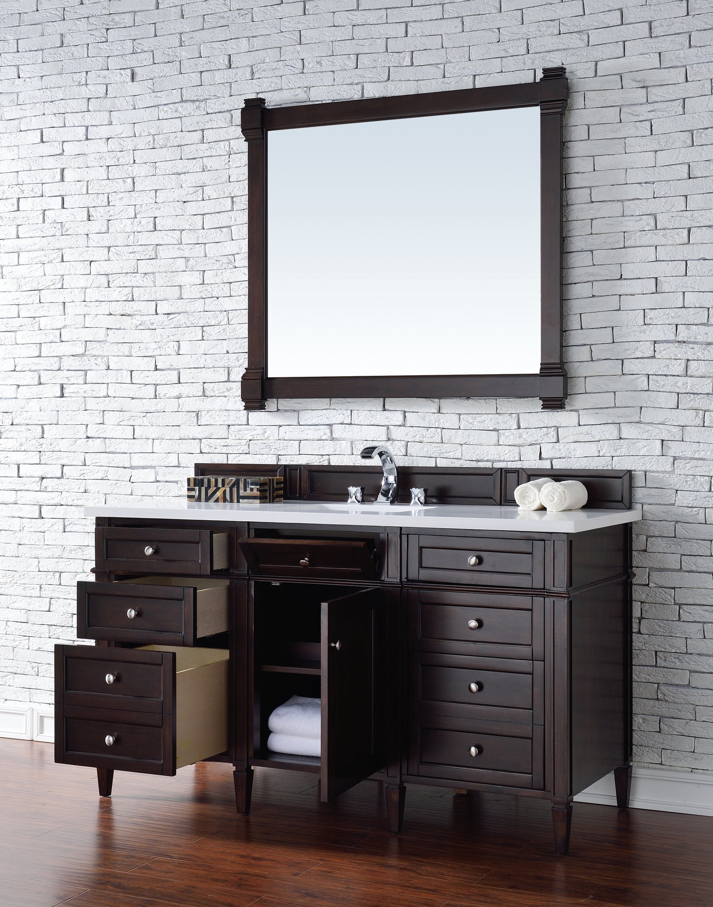 Renovate for Less Atlanta Brittany 60" Single Vanity, Burnished Mahogany w/ 3 CM White Zeus Silestone Top