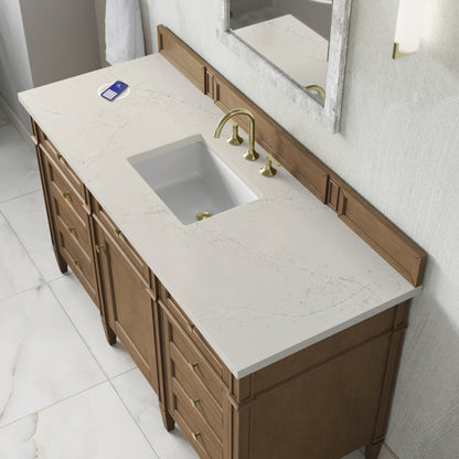 Renovate for Less Atlanta Brittany 60" Single Vanity, Pecan w/ 3 CM Siberian Silestone Top w/FreePower Wireless Charger