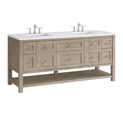 Renovate for Less Atlanta Breckenridge 72" Double Vanity, Whitewashed Oak w/ 3 CM White Zeus Silestone Top
