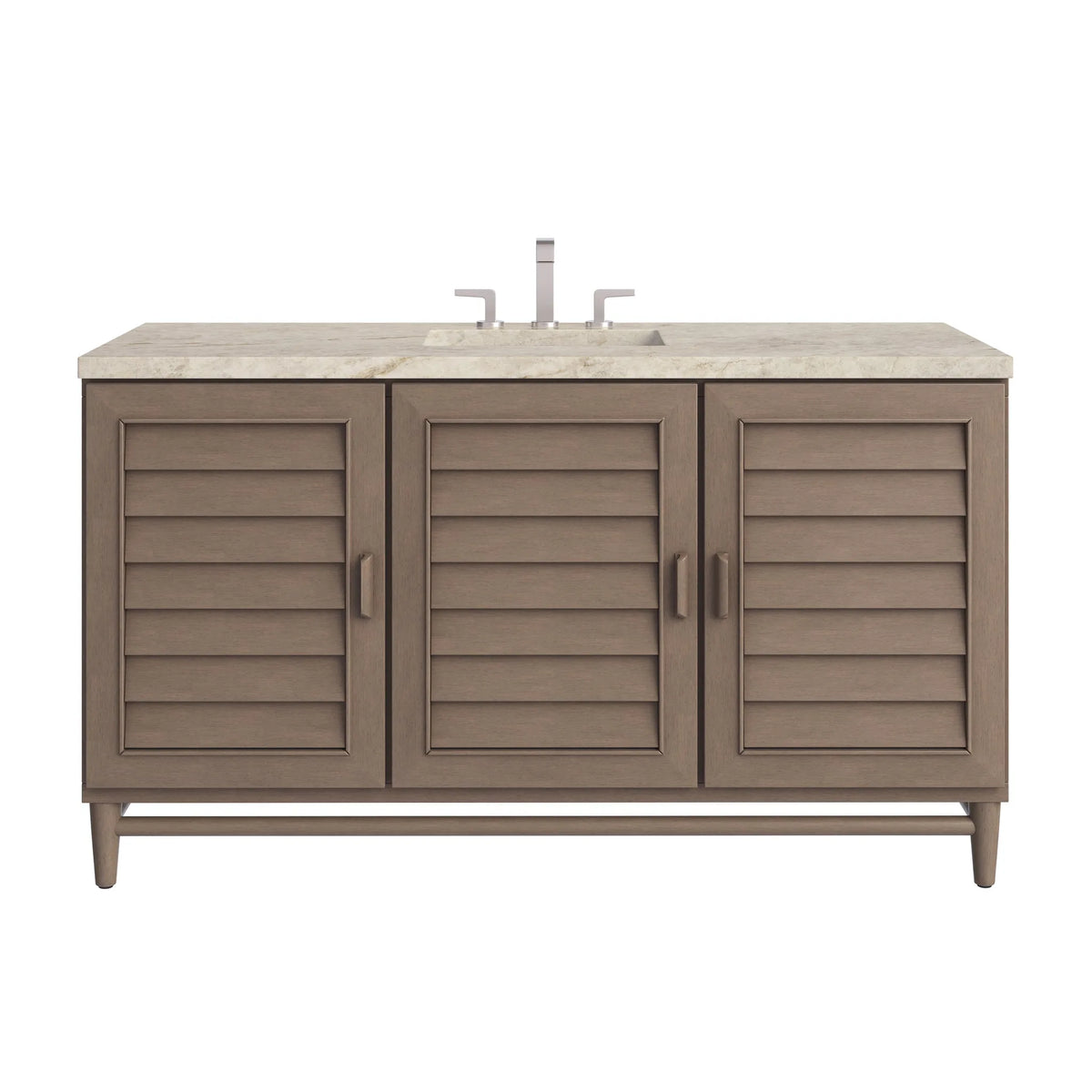 Portland 60" Single Vanity, Whitewashed Walnut, w/ 3 CM Tajnar Eclos Top w/FreePower Wireless Charger