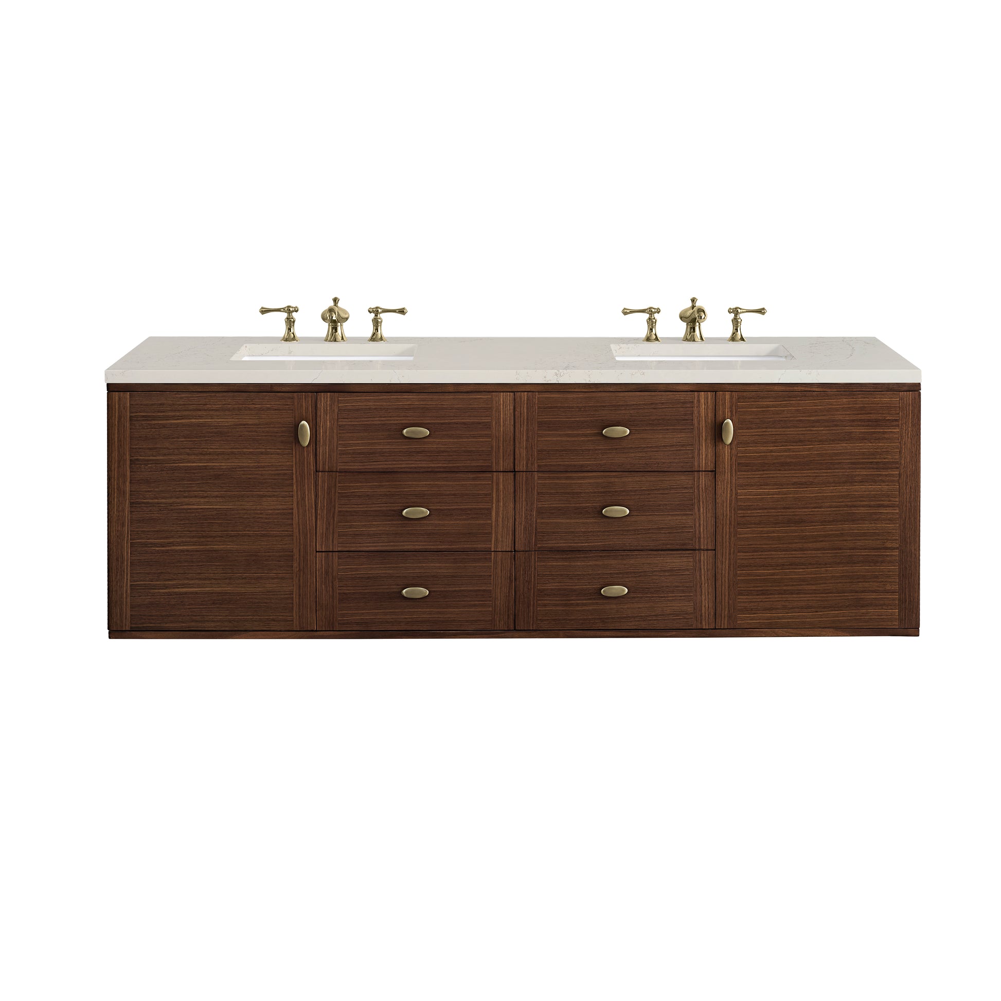 Renovate for Less Atlanta Amberly 72" Double Vanity, Mid-Century Walnut, w/ 3 CM Siberian Silestone Top