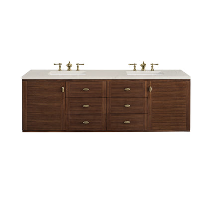 Renovate for Less Atlanta Amberly 72" Double Vanity, Mid-Century Walnut, w/ 3 CM Siberian Silestone Top