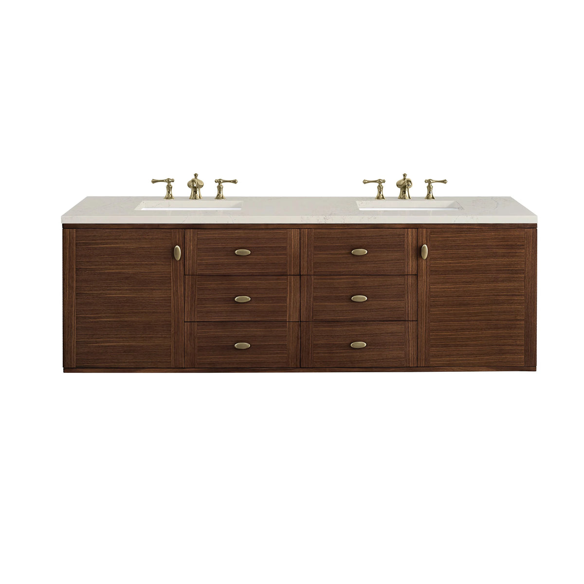 Amberly 72" Double Vanity, Mid-Century Walnut, w/ 3 CM Siberian Silestone Top
