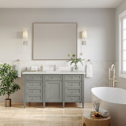 Renovate for Less Atlanta Brittany 60" Single Vanity, Urban Gray w/ Single Hole 3 CM White Zeus Silestone Top & Backsplash