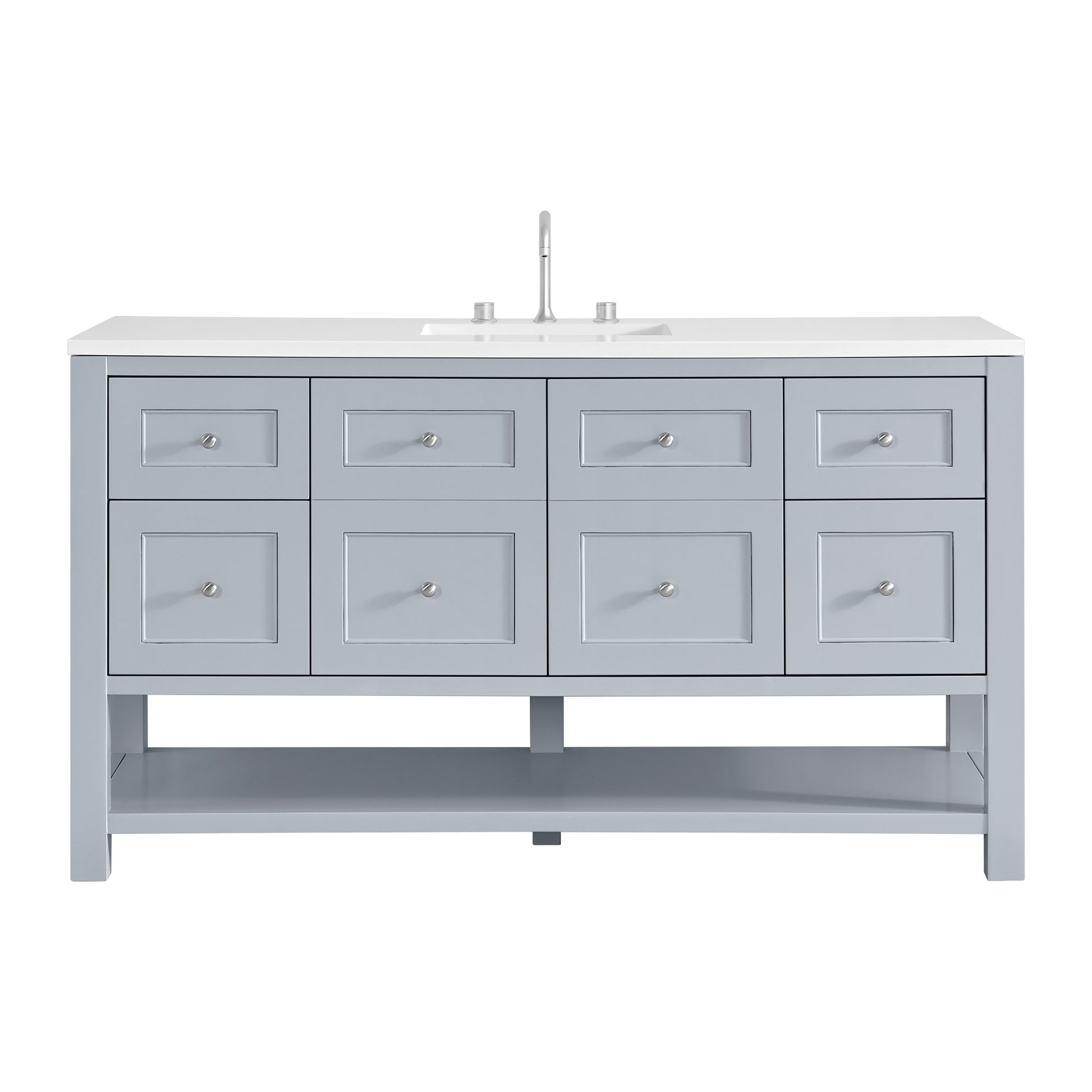 Renovate for Less Atlanta Breckenridge 60" Single Vanity, Serenity Blue, w/ 3 CM White Zeus Quartz Top