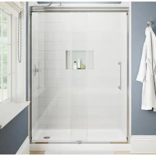 Ashmore 60 in. x 74-3/8 in. Semi-Frameless Sliding Shower Door in Satin Chrome