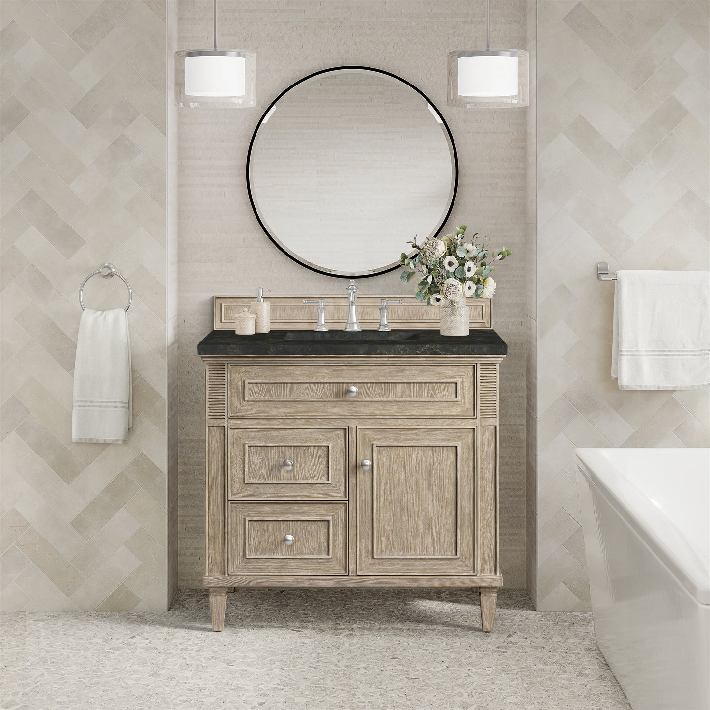 Renovate for Less Atlanta Lorelai 36" Single Vanity, Whitewashed Oak, w/ 3 CM Phantome Eclos Top
