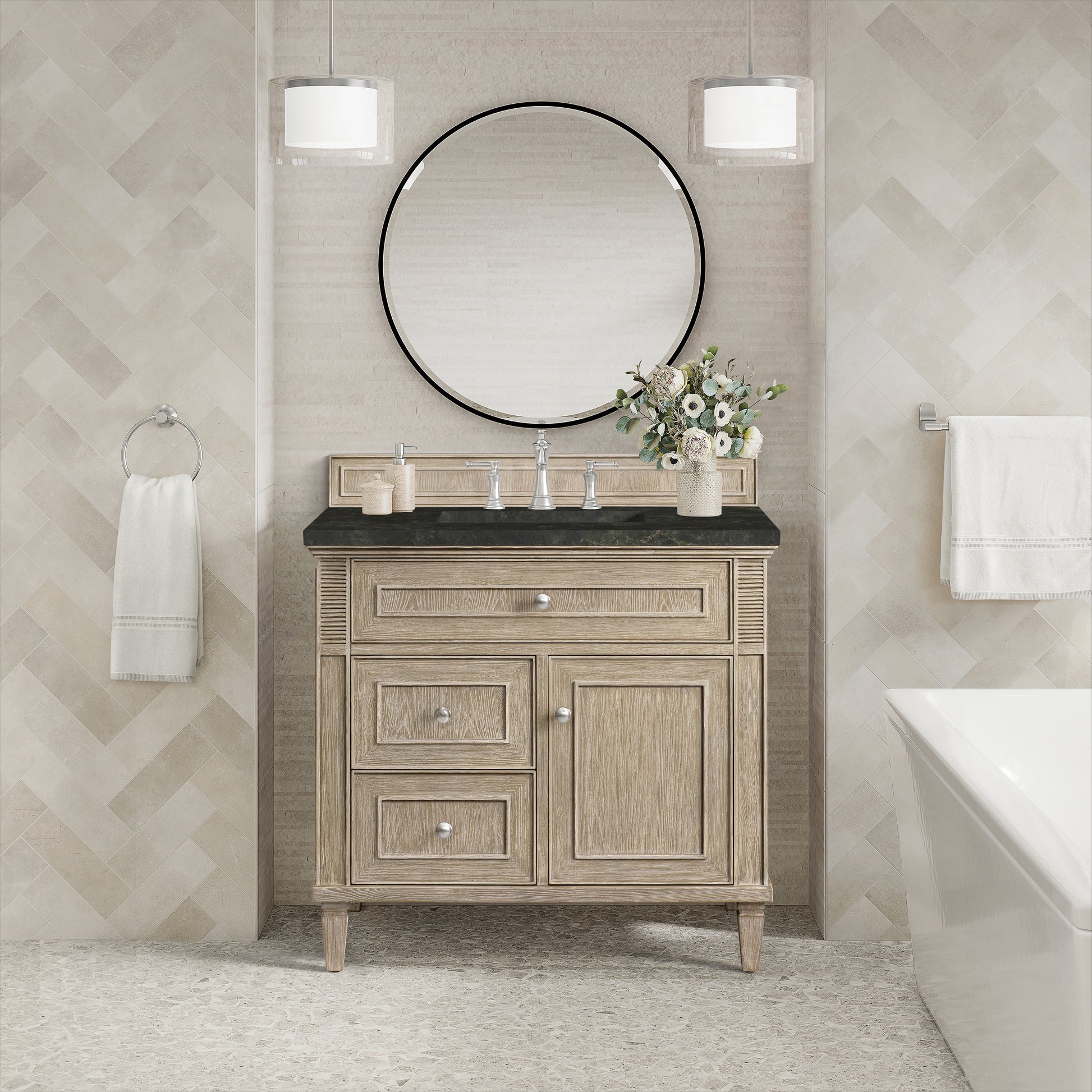 Renovate for Less Atlanta Lorelai 36" Single Vanity, Whitewashed Oak, w/ 3 CM Phantome Eclos Top