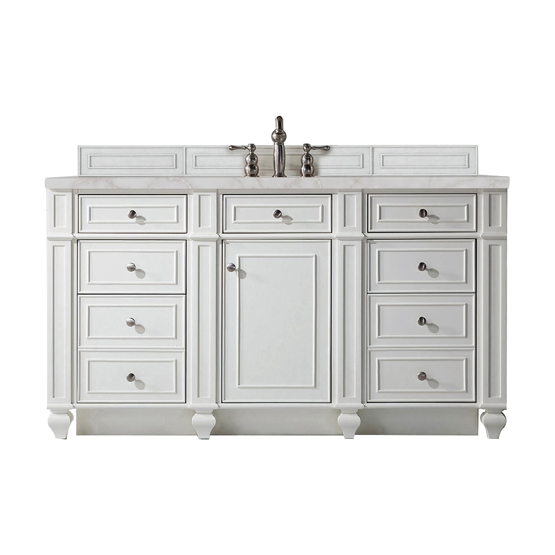 Renovate for Less Atlanta Bristol 60" Single Vanity, Bright White w/ 3 CM Victorian Silver Silestone Top w/FreePower Wireless Charger