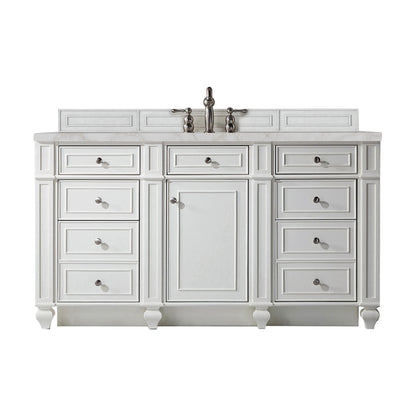 Renovate for Less Atlanta Bristol 60" Single Vanity, Bright White w/ 3 CM Victorian Silver Silestone Top w/FreePower Wireless Charger